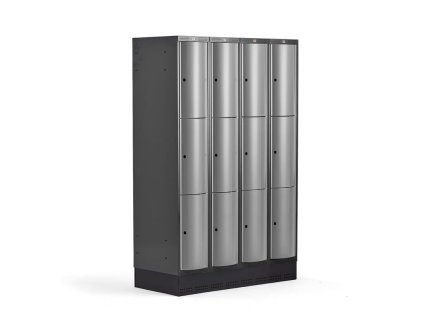 CURVE Kleiderschrank, mit Sockel, 4x3 Türen, 1890x1200x550 mm, grau