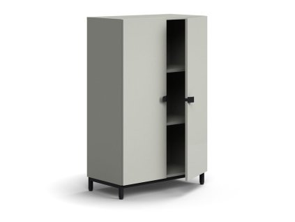 QBUS-Schrank, 2 Regale, auf Beinen, mit Griff, 1252x800x420 mm, schwarz, hellgrau