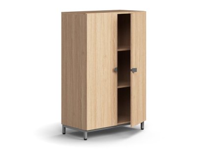 QBUS szekrény, 2 polc, lábakon, fogantyúval, 1252x800x420 mm, ezüst, tölgy