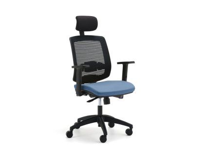 Office chair STANLEY, with headrest and armrests, light blue