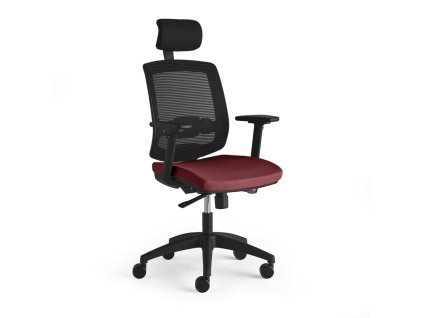 Office chair STANLEY, with headrest and armrests, wine red