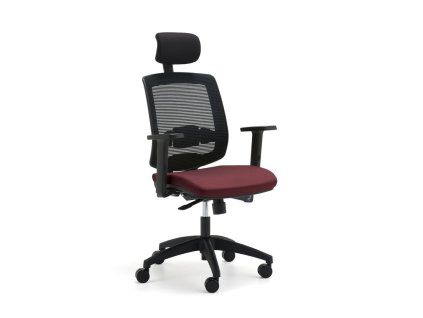 Office chair STANLEY, with headrest and armrests, wine red