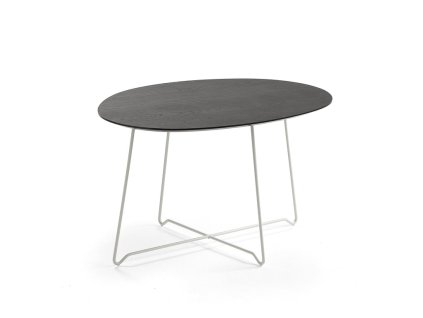 Cafe table IRIS, asymmetrical, white, black oak