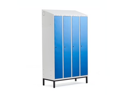 Wardrobe CLASSIC, on legs, 4 sections, 2100x1200x550 mm, blue
