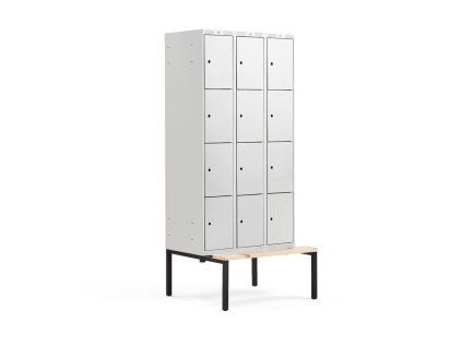 Wardrobe CLASSIC, with bench, 3 sections, 12 compartments, gray