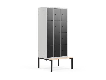 Wardrobe CLASSIC, with bench, 3 sections, 12 compartments, black