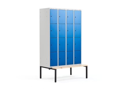 CLASSIC wardrobe, with bench, 4 sections, 16 compartments, blue