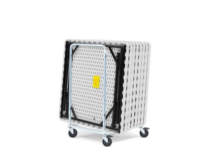 Trolley for transporting tables + 8 folding tables, 860x860 mm