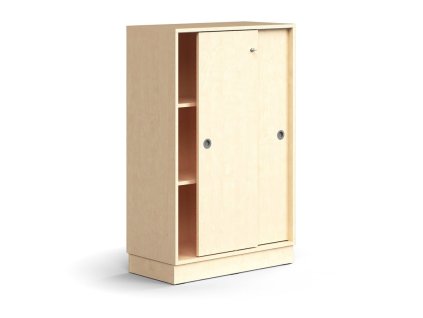 Szafka z drzwiami przesuwnymi QBUS, 2 półki, z cokołem, z uchwytem, ​​1252x800x400 mm, brzoza