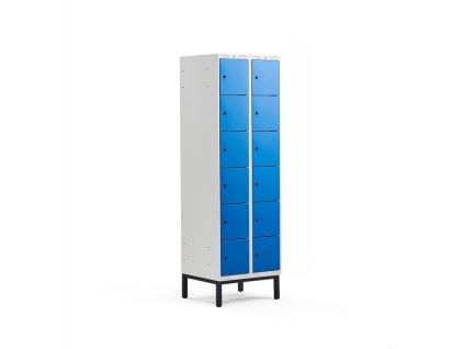 Wardrobe CLASSIC, on legs, 2 sections, 12 compartments, 1940x600x550 mm, blue