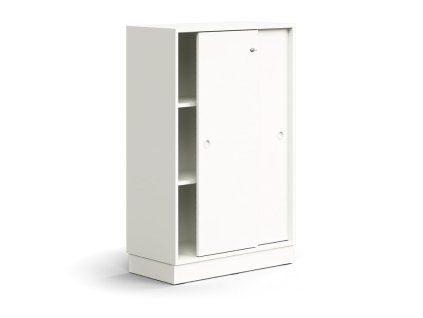 Cabinet with sliding doors QBUS, 2 shelves, with plinth, with handle, 1252x800x400 mm, white