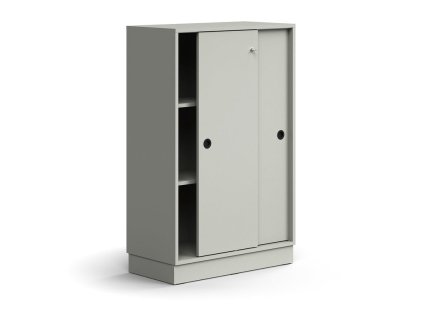 Szafka z drzwiami przesuwnymi QBUS, 2 półki, z cokołem, z uchwytem, ​​1252x800x400 mm, jasnoszara