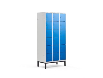 Wardrobe CLASSIC, on legs, 3 sections, 18 compartments, 1940x900x550 mm, blue