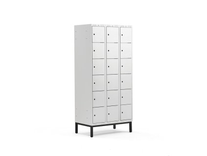 Wardrobe CLASSIC, on legs, 3 sections, 18 compartments, 1940x900x550 mm, gray