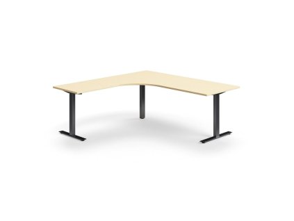 QBUS kancelářský stůl, rohový, 2000x2000 mm, T-rám, černý rám, bříza