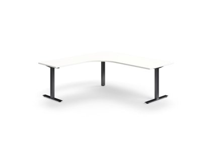 QBUS Büroschreibtisch, Ecke, 2000x2000 mm, T-Gestell, Gestell schwarz, weiß