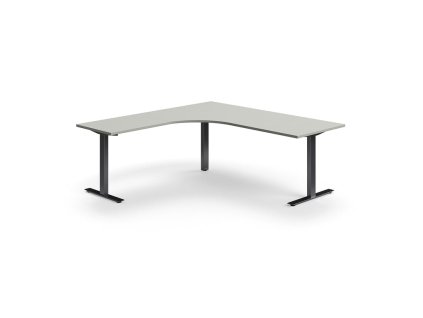 QBUS office desk, corner, 2000x2000 mm, T-frame, black frame, light gray