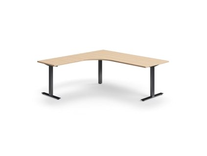 QBUS irodai íróasztal, sarok, 2000x2000 mm, T-keret, fekete keret, tölgy