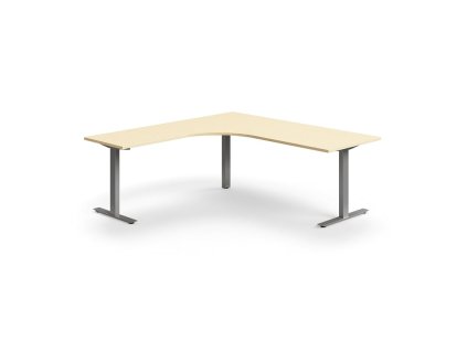QBUS office desk, corner, 2000x2000 mm, T-frame, silver frame, birch