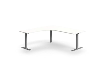 QBUS office desk, corner, 2000x2000 mm, T-frame, silver frame, white