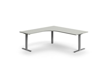 QBUS Büroschreibtisch, Ecke, 2000x2000 mm, T-Gestell, silberner Rahmen, hellgrau