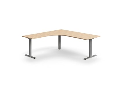 QBUS irodai íróasztal, sarok, 2000x2000 mm, T-keret, ezüst keret, tölgy