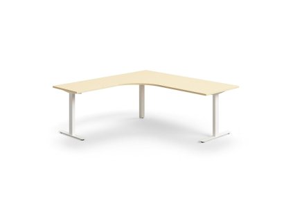 QBUS office desk, corner, 2000x2000 mm, T-frame, white frame, birch