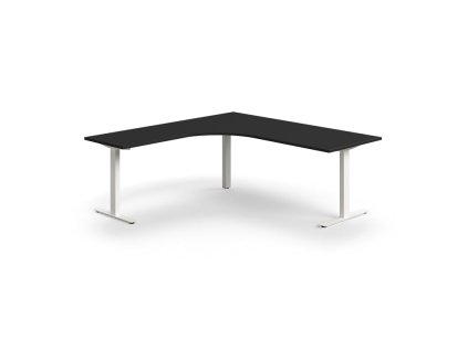 QBUS office desk, corner, 2000x2000 mm, T-frame, white frame, black