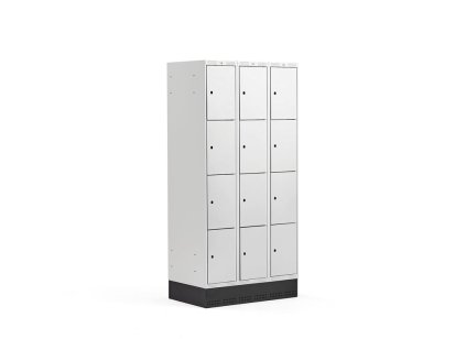 Wardrobe CLASSIC, with plinth, 3 sections, 12 compartments, gray