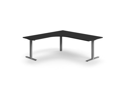 QBUS irodai íróasztal, sarok, 2000x2000 mm, T-keret, ezüst keret, fekete