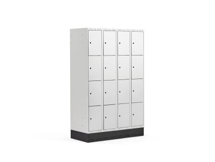 Wardrobe CLASSIC, with plinth, 4 sections, 16 compartments, gray