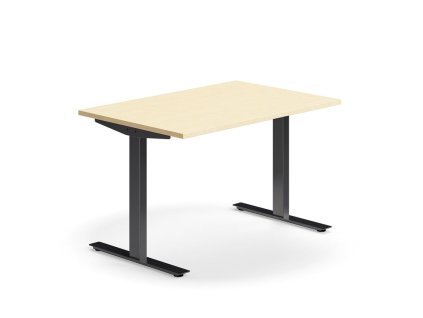Office desk QBUS, straight, 1200x800 mm, T-frame, black frame, birch