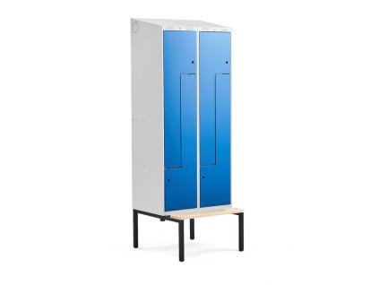 CLASSIC wardrobe, Z shape, with bench, 2 sections, 4 doors, blue