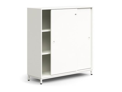 Cabinet with sliding doors QBUS, 2 shelves, on legs, with handle, 1252x1200x400 mm, white