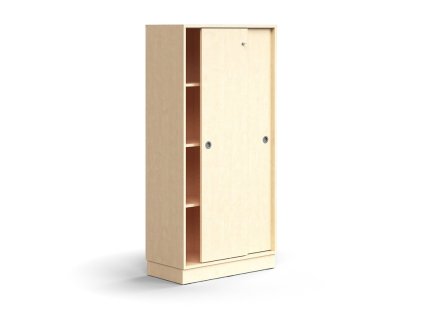 Szafka z drzwiami przesuwnymi QBUS, 3 półki, z cokołem, z uchwytem, ​​1636x800x400 mm, brzoza