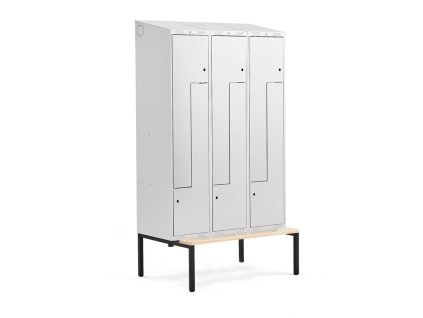Šatní skříň CLASSIC, tvar Z, s lavicí, 3 sekce, 6 dveří, šedá