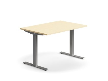 Büroschreibtisch QBUS, gerade, 1200x800 mm, T-Gestell, Gestell silber, Birke