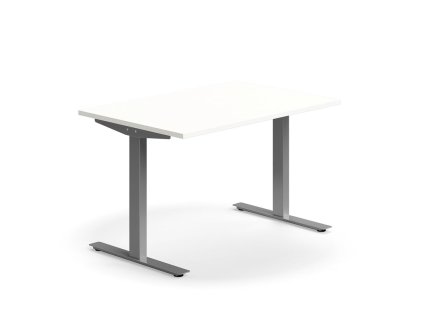QBUS Büroschreibtisch, gerade, 1200x800 mm, T-Gestell, Gestell silber, weiß