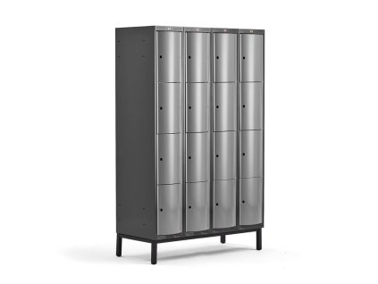 Šatňová skrinka CURVE, na nožičkách, 4x4 dvere, 1940x1200x550 mm, šedá