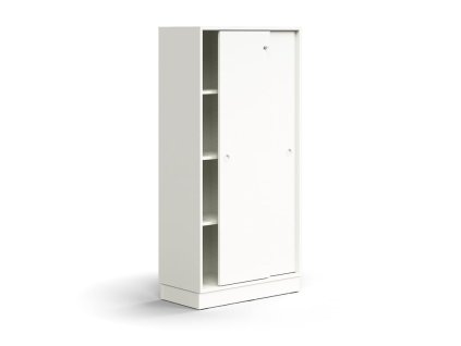 Cabinet with sliding doors QBUS, 3 shelves, with plinth, with handle, 1636x800x400 mm, white