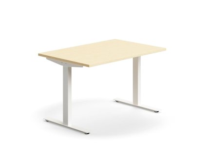 Büroschreibtisch QBUS, gerade, 1200x800 mm, T-Gestell, weißes Gestell, Birke