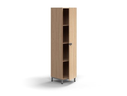 QBUS cabinet, 3 shelves, on legs, with handle, 1636x400x420 mm, silver, oak