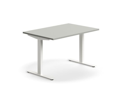 QBUS Büroschreibtisch, gerade, 1200x800 mm, T-Gestell, weißes Gestell, hellgrau