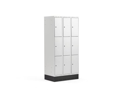 Wardrobe CLASSIC, with plinth, 3 sections, 9 compartments, gray