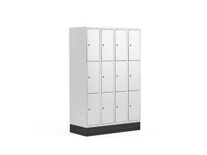 Wardrobe CLASSIC, with plinth, 4 sections, 12 compartments, gray
