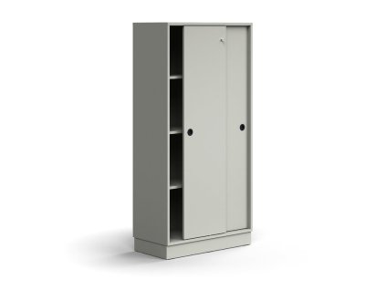 Cabinet with sliding doors QBUS, 3 shelves, with plinth, with handle, 1636x800x400 mm, light gray