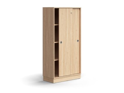 Szafka z drzwiami przesuwnymi QBUS, 3 półki, z cokołem, z uchwytem, ​​1636x800x400 mm, dąb