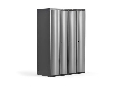 CURVE Kleiderschrank, 4 Türen, 4 Abschnitte, hellgrau