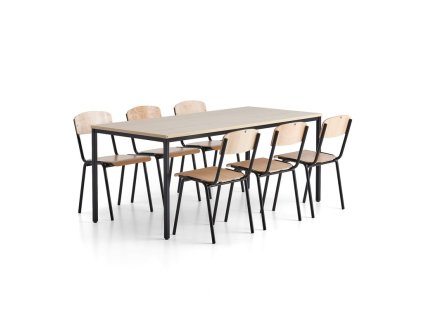 Dining set JAMIE + WILSON, 1 table + 6 chairs, birch, black