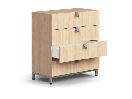 QBUS Schubladencontainer, auf Beinen, mit Griff, 868x800x400 mm, Silber, Eiche